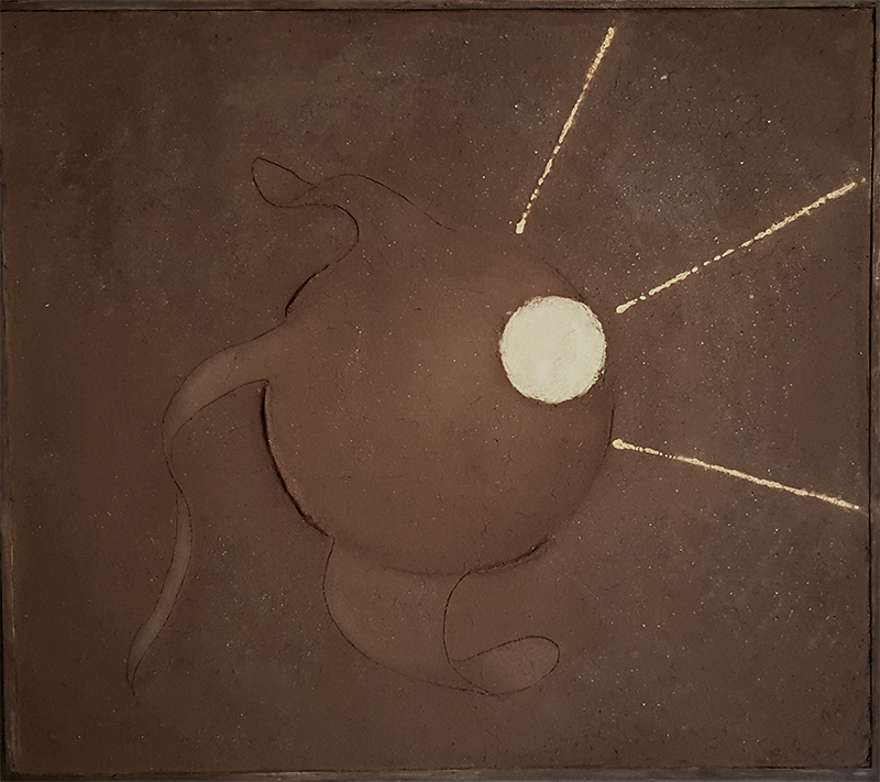 brown dark clay painting of a angler fish