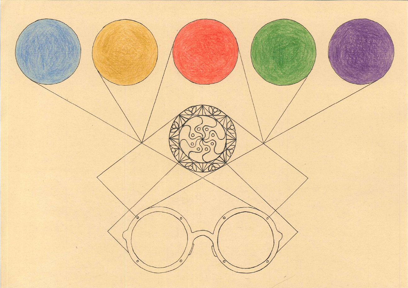 glasses project pan and color pencil drawing
