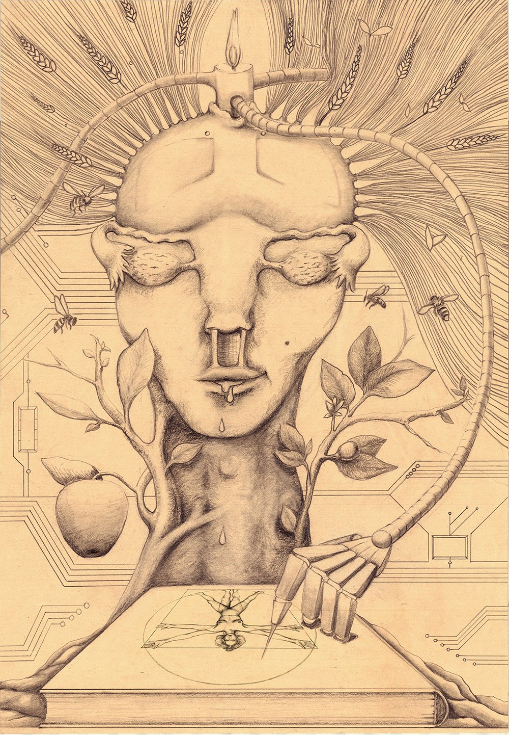 feminist journal illustration pencil on recycled sepia paper