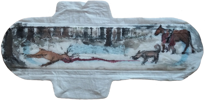 hunting scene painting on hygienic pads