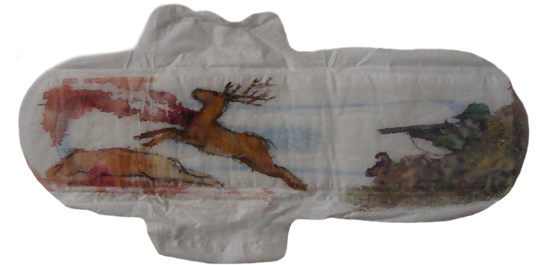 hunting scene painting on hygienic pads