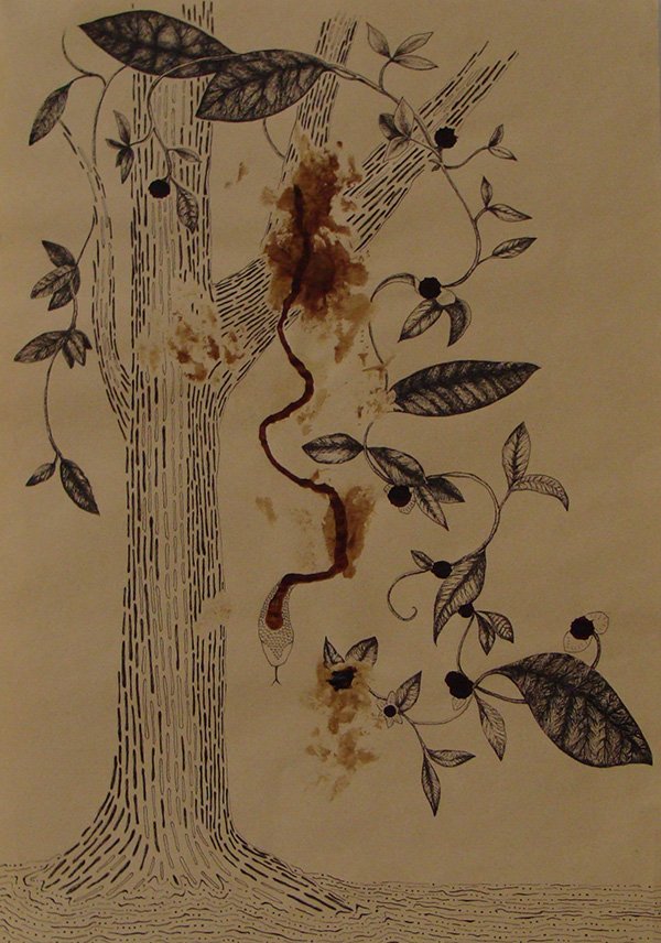 menstual art blood painting of a rainbow snake story