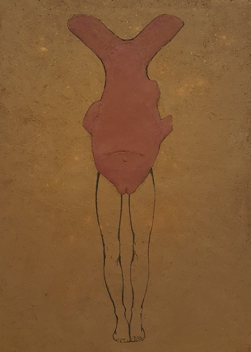 clay earth relief painting of a hybrid siren